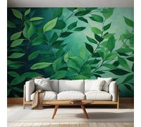 Green Leaves Photo Wallpaper for Bedroom, Plant Botanical Leaf Wall Mural for Living Room, Green Wallpaper 250x175 Nonwoven Wall Paper Home Decor W&16