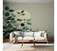 Green Leaves Photo Wallpaper for Bedroom, Plant Botanical Leaf Wall Mural for Living Room, Khaki Wallpaper 400x280 Nonwoven Wall Paper Home Decor W&12