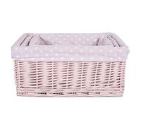 green leaves Pink Wicker Gift Hamper Basket with Removable Liner, Set of 3 | Hamper Baskets for Gifts Empty, Small Woven Wicker Storage Basket, Pink Wicker Baby Baskets for Hampers