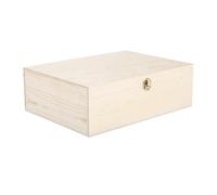 green leaves Plain Wooden Storage Box With Hinged Lid Front Clasp DIY Craft Crate Treasure Chest Jewellery Box (Small)