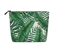 Green Leaves Printed, Cosmetic Bag Imitation Linen Makeup Bag Portable Travel Toiletry Bag