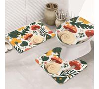 Green Leaves Red Mushroom Bathroom Rugs Sets 3 Piece, Soft Absorbent Memory Foam Bath Mats And U Shaped Contour Toilet Rug, Home Decoration, Quick Dry