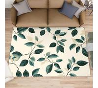 Green Leaves Rug 160x230, Simple Leaf Rugs for Bedroom, Retro Leaves Rugs for Living Room, Washable Area Rug for Boys Girls Room, Non Slip & Low Pile Carpet