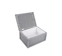 green leaves Storage Boxes with Lids, Large Grey Wicker Storage Basket with Lid, Wicker Lidded Baskets Storage, Large Hamper Basket for Gift Empty (Set(L+M))