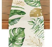 Green Leaves Summer Table Runner Tropical Palm Leaves Summer Table Runner Spring Kitchen Washable Dining Table Decoration Tablecloth for Indoor and Outdoor Holiday Party Living Room Decor 40 x 140 cm