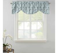 Green Leaves Tie Up Valances Curtain, Hand-Painted Modern Spring Leaf Plant Teal Green Botanical Blue Adjustable Rod Pocket Short Window Treatment Tie Up Curtains for Kitchen Bathroom 42x18 Inch