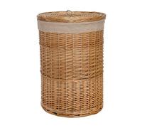 green leaves Wicker Laundry Hamper Basket, Laundry Basket with Lid, Round Washing Baskets, Wicker Wash Baskets with Lining Bathroom Storage (Brown, Large)