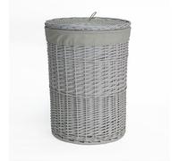 green leaves Wicker Laundry Hamper Basket, Laundry Basket with Lid, Round Washing Baskets, Wicker Wash Baskets with Lining Bathroom Storage (Grey, Large)