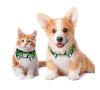 Green Leaves with Raindrops 2 PCS Dog Collars with Bow Tie and Bell, Adjustable Dog Bow Ties Collars, Pet Bow Tie for Small Medium Boys Girls Puppies Cats