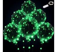 Green Led Balloons 6set Light up Balloons Clear Bobo Balloons with String Lights for Party, Birthday, Anniversary, Wedding (Green)