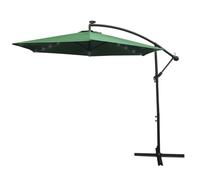 Green LED Cantilever Parasol 3m Banana Hanging Umbrella Garden Sun Shade Canopy Patio Outdoor 360 Rotation Tilt UV Protection Winding Crank 24 Solar Powered Cool White LED Lights Waterproof Rain Cover