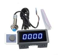 Green LED Digital Tachometer RPM Meter with Hall Switch Sensor, 4-Digit Display for Industrial Motor, DC 8-24V, NPN(Blue)