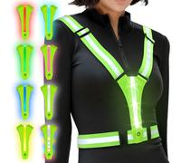 (Green) LED Reflective Vest Running Gear, 8 Lights Colors Illuminated, USB-C Rechargeable, High Visibility Safety Vest with Adjustable Waist/Shoulder