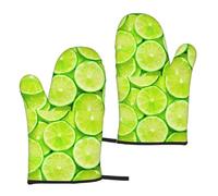Green Lemon, Kitchen Oven Mitts Anti-Slip Cooking Gloves,Heat Resistant Baking Mitts A Pair
