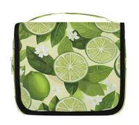 Green Lemon Leaf Flower Travel Toiletry Bag with Hanging Hook, Waterproof Hanging Makeup Organizer Portable Cosmetic Bag for Women & Men Travel Essentials Accessories