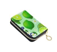Green Lemon Limes Blueberry Fruits Wallets for Women Zip Around RFID Blocking Credit Card Wallets Small Coin Change Purse with Zipper
