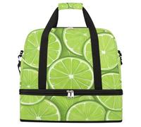 Green Lemon Slices Pattern Foldable Travel Duffel Bag Large Capacity Sports Gym Bag with Wet Dry Compartment Shoe Pocket Lightweight Carry On Overnight Weekender Bag for Women Men