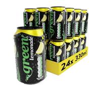 Green Lemonade - Low Calorie Soft Drinks - Sparkling Lemon Flavour with 7% Natural Juice - No Added Sugar, Sweetened with Stevia, No Aspartame - Alternative Fizzy Drink - Bulk Pack 24 Cans x 330ml