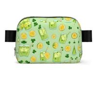Green Lemonade Printed Square Fashion Pocket Waterproof Oxford Fabric, Large Opening Convenient Zipper Travel Bag for Men and Women