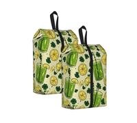 Green Lemonade Printed Travel Shoe Storage Bag Waterproof Jacquard Fabric is Lightweight, with Strong Handle and Central Zipper.