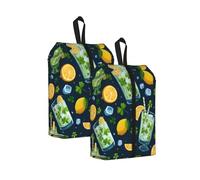 Green Lemonade Printed Travel Shoe Storage Bag Waterproof Jacquard Fabric is Lightweight, with Strong Handle and Central Zipper.