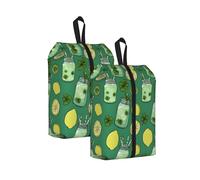 Green Lemonade Printed Travel Shoe Storage Bag Waterproof Jacquard Fabric is Lightweight, with Strong Handle and Central Zipper.