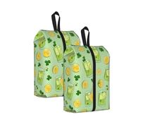 Green Lemonade Printed Travel Shoe Storage Bag Waterproof Jacquard Fabric is Lightweight, with Strong Handle and Central Zipper.