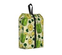 Green Lemonade Printed Travel Shoe Storage Bag Waterproof Jacquard Fabric is Lightweight, with Strong Handle and Central Zipper.