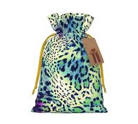 Green Leopard print Drawstring Gift Bag for Wedding Party Birthday Unique Present Bag Reusable Canvas Bag,1 Piece S