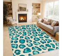 Green Leopard Rugs for Living Room Bedroom, Watercolour Cheetah Print Area Rugs Large 200x290 cm, Washable Non Slip Pattern Carpet Home Decor