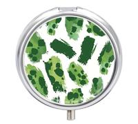 Green Leopard Spots Pill Box - 3 Compartment, Round Metal Pill Case with Mirror, Portable Medicine Holder for Purse/Wallet/Travel