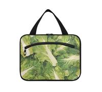 Green Lettuce Leaves Illustration Hanging Travel Tote Bags for Women with Hook, Designer Essential Makeup Cosmetic Bag for Men Toilet estuches para maquillaje L