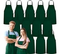 12 Pack Bib Apron - Unisex Green Aprons, Machine Washable Aprons for Men and Women, Kitchen Cooking BBQ Aprons Bulk (Pack of 12, No Pockets, Green)