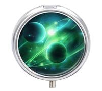 Green Light Planet Pill Box Cute Round Pill Case Portable Medicine Tablet Vitamin Holder Organizer for Purse Pocket