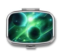 Green Light Planet Pill Box Cute Square Pill Case Portable Medicine Tablet Vitamin Holder Organizer for Purse Pocket