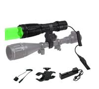 Green Light Zoomable Flashlight, 1 Mode 300 Yards Green LED Hunting Flashlight, Coyote Hog/Fox/Predator Varmint Hunting Light Kit with Long Range Pressure Switch & Scope Mount