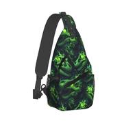 Green Lightning Dinosaur Skull Print Sling Bag for Men Women, Crossbody Bags Chest Bag Daypack Sling Backpack for Travel Hiking