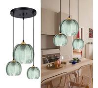 Green Lights, Pumpkin Design Mini Lighting Vintage Glass Striped Ceiling Light Fixtures Modern Chandeliers Hanging Lamp for Kitchen Dining Room/3 Light