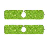 Green Lime Slice Citrus Kitchen Faucet Absorbent Mat, 2 Pack Washable Sink Splash Guard Draining Pad, Faucet Handle Drip Catcher Mat Kitchen, Sink Accessories, 23.6''X 5.5''