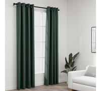 Green Linen-Look Blackout Curtains Grommet Top Set of 2 140x225cm Polyester 100%