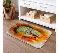 Green Lizard Autumn Leaves Quick Dry Bath Mat, Colorful Nature Absorbent Non Slip Shower Rug, Seasonal Flannel Washable Bathroom Decorative 20x32 Inch