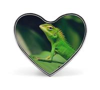 Green Lizard Badge Pin Brooch Heart Shape Button Aluminum Decor for Backpacks Hats
