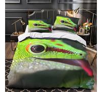 Green Lizard Closeup Duvet Cover 3D Design Printed Machine Washable 3 Pieces Bedding Set Zipper Quilt Cover Hotel Quality Hypoallergenic for Adults Kids Women Teens Youth Super king（260x220cm）