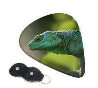 Green Lizard Guitar Picks 6 Pcs, 0.46mm Thickness Celluloid Plectrum with Leather Picks Holder, Personalized Guitar Pick for Bass Electric Acoustic Guitars Lovers Gift