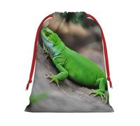 Green Lizard Print Christmas Drawstring Bags,Wedding Party Gifts wrapping bag,DIY Craft,Xmas,Presents