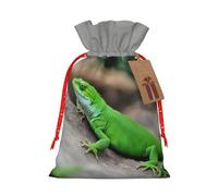 Green Lizard Print Large Christmas Gift Bags,Reusable Holiday Bags For Gifts,Drawstrings Burlap Goody Gift Bags