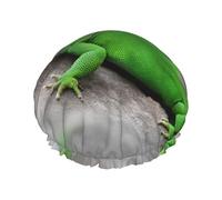 Green Lizard Print Shower Cap For Women,Reusable Bath Cap,Breathable Shower Caps,Bathing Shower Caps With Adjustable