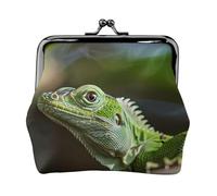 Green Lizard Printed Leather Kiss-Lock Wallet for Women - Compact and Secure Coin Purse
