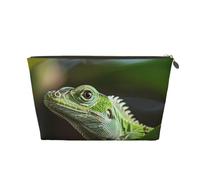 Green Lizard Prints PVC Leather Travel Toiletry Bag with Gold Zippers, Waterproof Cosmetic Organiser for Makeup, Toiletries & Essentials