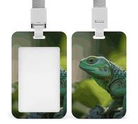 Green Lizard Sliding Id Badge Holder Heavy Duty Waterproof Badge Clip Plastic Key Card Work Holder Case Vertical Sleeve Pocket for Teacher Student